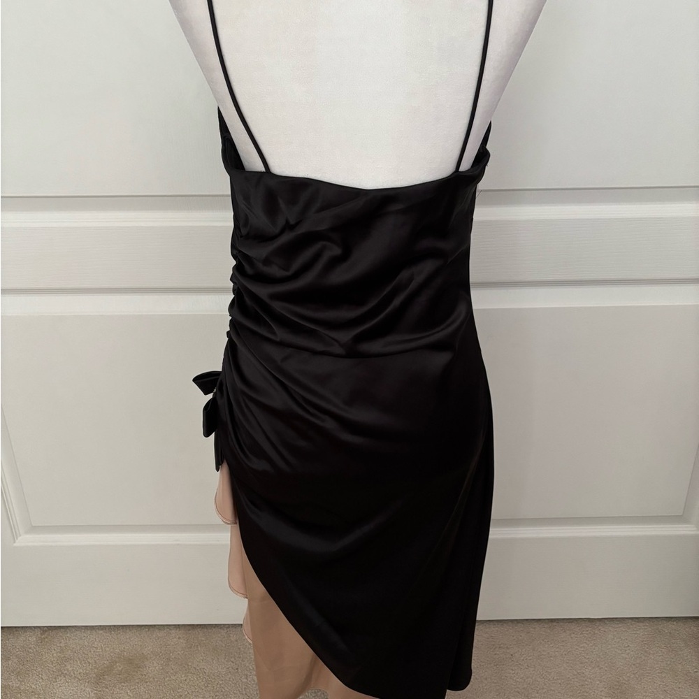 Blondie Nites Black Ruched Cocktail Dress with Nude Peekaboo Hem | Size 13 - Picture 7 of 10